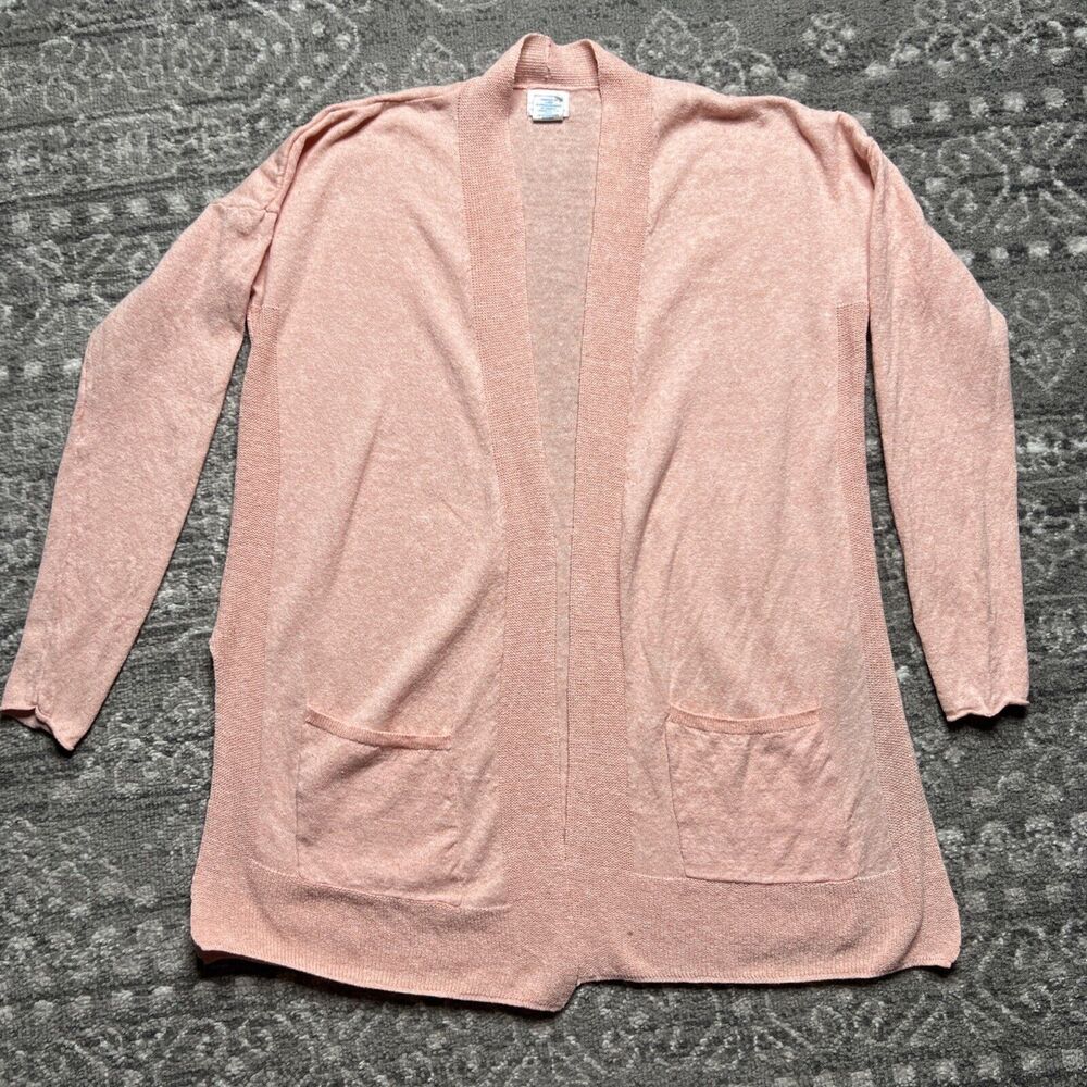 Sigrid Olsen Linen Blend Open Front Cardigan Medium Pink Lightweight  Pockets